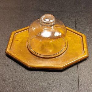 Vintage Teakwood Charcuterie Cheese Board with Glass Cloche